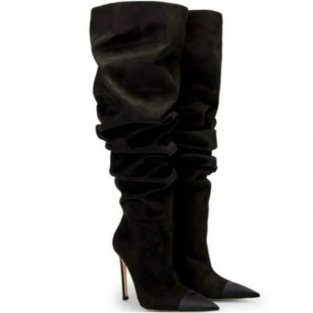 Good American Thigh High Slouch Faux Suede Women’s Black Boots Size 5.5